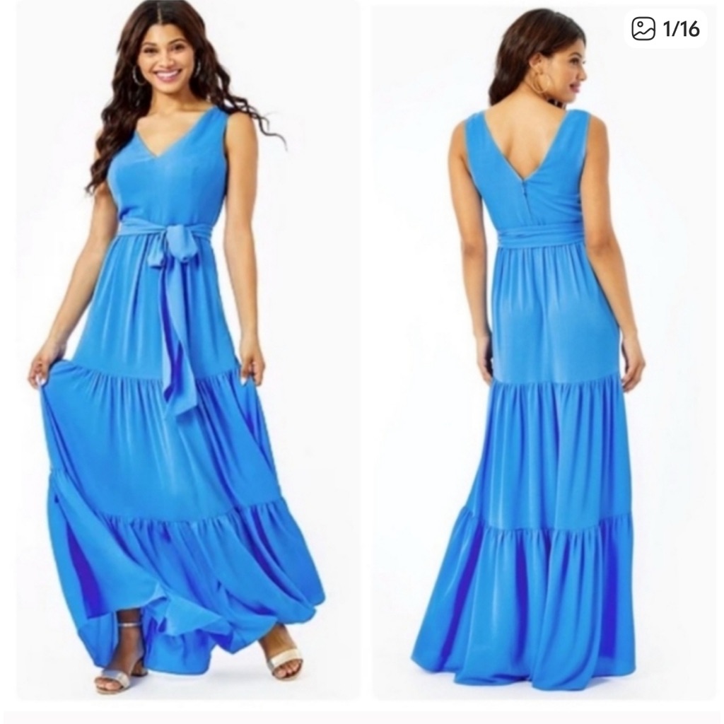 Lilly Pulitzer Maurine Maxi Dress Blue Thistle Fit Flare - Size 4